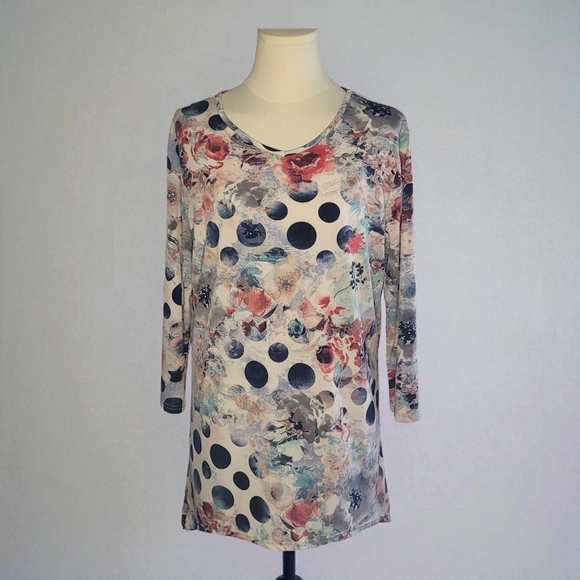 Serengeti Tops - Serengeti Multicolor Floral and Dot Long Sleeve Top
